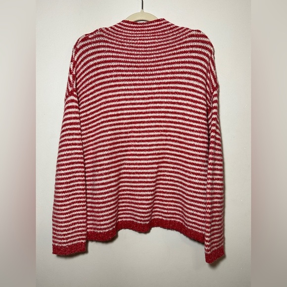 Anthropologie Linnea Mock Neck Stripped Sweater Size Small Red Ivory Pullover - Picture 4 of 6